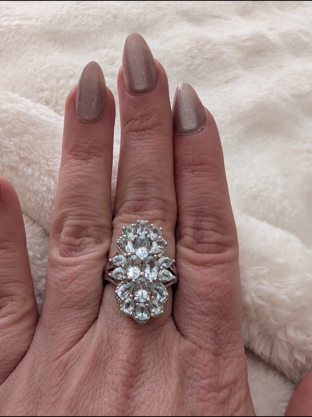 JTV Aquamarine Cluster Ring Sterling Silver Rhodium Over Sterling Silver S 7.25